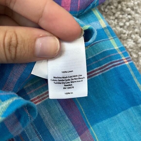 Vineyard Vines Bowline Plaid Slim Murray Shirt Linen Blue Mens Size Medium - Picture 6 of 11